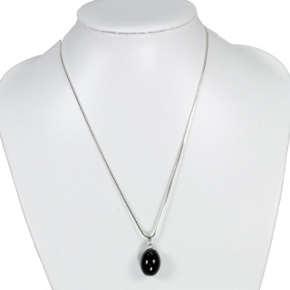 Discreet necklace with natural stone pendant drop, black agate