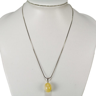 Dezente Halskette mit Natursteinanhänger Tropfen, gelbe Jade