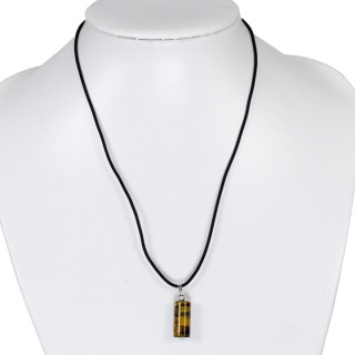 Necklace rubber with natural stone pendant cylinder, tiger eye