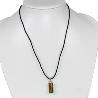 Halskette Kautschuk mit Natursteinanhänger Zylinder, Unakite