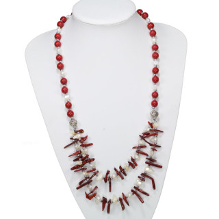 Lange Halskette Türkis/Koralle/Perle