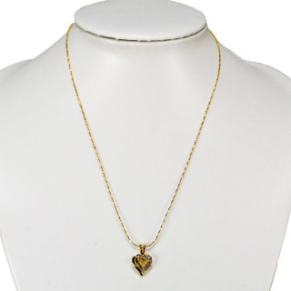 Fashionable necklace with rhinestones, heart, gold