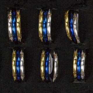 Edelstahlring Dreifach (Gold/Silber/Blau)