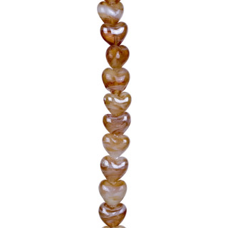 strand glass beads Cara, heart 15x15x10mm, 48cm, brown - only 4 strands left!