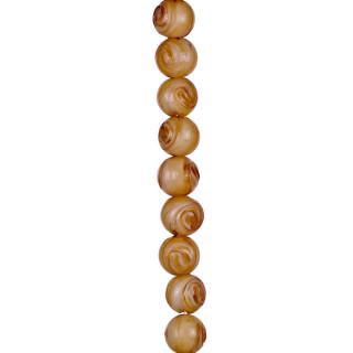 strand glass beads, ball 14mm, 33cm, cream-brown