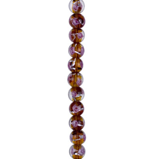 strand of glass beads, ball 12mm, 27cm, brown patterned