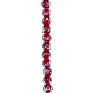 strand glass beads, ball 12mm, 27cm, red patterned