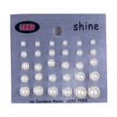 Earpins, Set 15 pairs, pearl cream 3-10mm