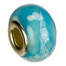 Modulperlen Porzellan, 16x11mm, hellblau/weiß