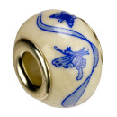 Modulperlen Porzellan, 16x11mm, weiß/blau
