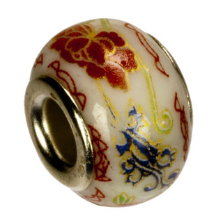 Modulperlen Porzellan, 16x11mm, weiß/rot gemustert