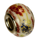 Modulperlen Porzellan, 16x11mm, weiß/rot gemustert