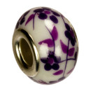 Modulperlen Porzellan, 16x11mm, weiß/lila