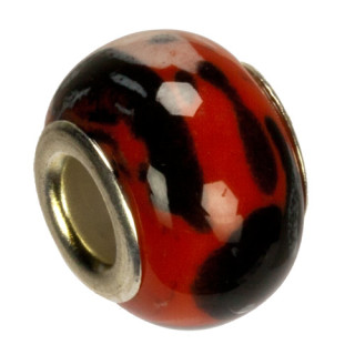 Module beads porcelain, 16x11mm, red/black