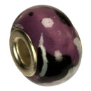 Modulperlen Porzellan, 16x11mm, rosa/schwarz