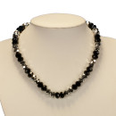 Necklace with glass beads, silver-black