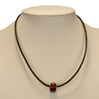 Necklace leather with modular bead, red