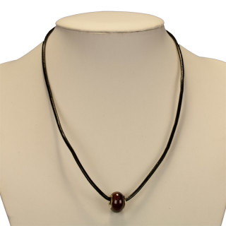 Necklace leather with modular bead, brown