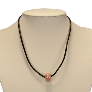 Necklace leather with modular bead, pink