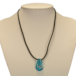 Necklace with glass pendant, light blue