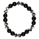 bracelet with glass beads, silver/black