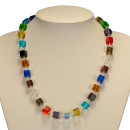 Necklace glass cube, coloured, 8mm