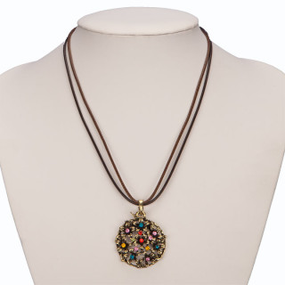 Ribbon necklace with colorful rhinestones
