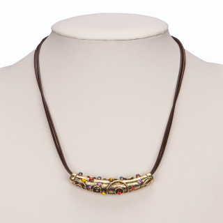 Ribbon necklace with colorful rhinestones