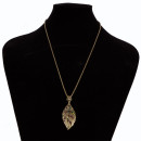 Long fashion chain with stones, leaf