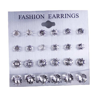 Earpins silver, set 12 pairs, 6-10mm
