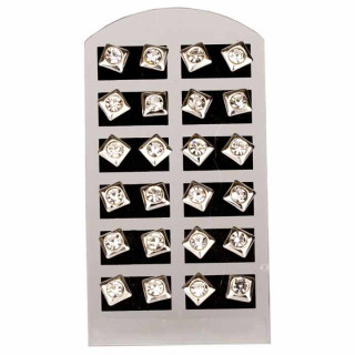 Set: 12 Paar Ohrpins mit Stein, Viereck