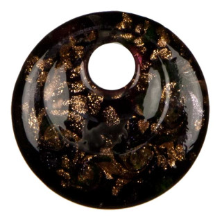 Glass pendant, circle, black/gold, 50x10mm