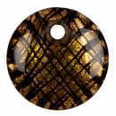 Anhänger Glas, Kreis, Schwarz/Gold, 42x9mm