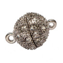 magnetic clasp ball with stones, 8mm, silver