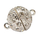 magnetic clasp ball with stones, 8mm, light silver