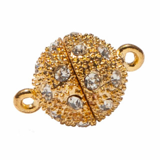 Magnetverschluss Kugel mit Steinen, 8mm, Gold