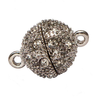 magnetic clasp ball with stones, 14mm, silver