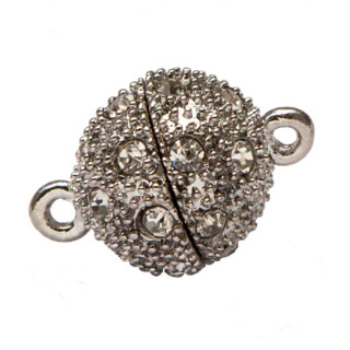Magnetverschluss Kugel mit Steinen, 16mm, Silber