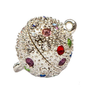magnetic clasp ball with stones, 8mm, light silver/coloured
