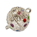 magnetic clasp ball with stones, 10mm, light silver/coloured