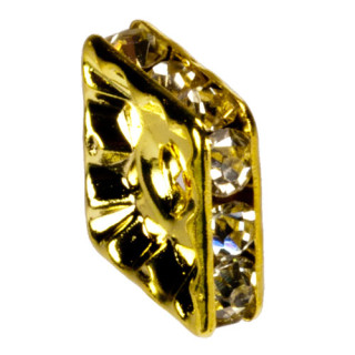 500 Squares / Spacer with stones, 10mm, gold