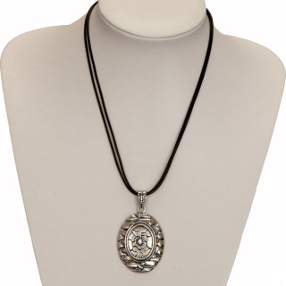 Band necklace with wax ribbon and pendant