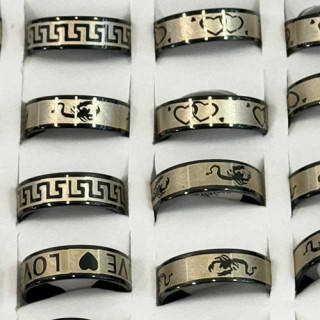 Edelstahlring mit Motiven, Set, Schwarz