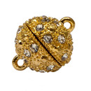 magnetic clasp, ball with stones, 16mm, old gold