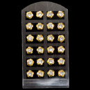 Set: 12 Paar Ohrpins mit Stein, Blume, Gold