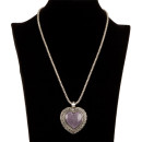 Necklace with pendant, heart, purple