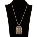Necklace with pendant, rectangle, brown