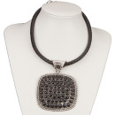 Necklace with large pendant, silver/black