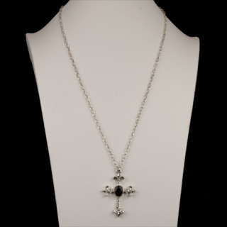 Lange Halskette mit Kreuzanhänger und Stein, 72cm