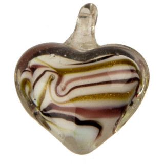 Small glass pendant, heart white/purple/gold 23x20mm